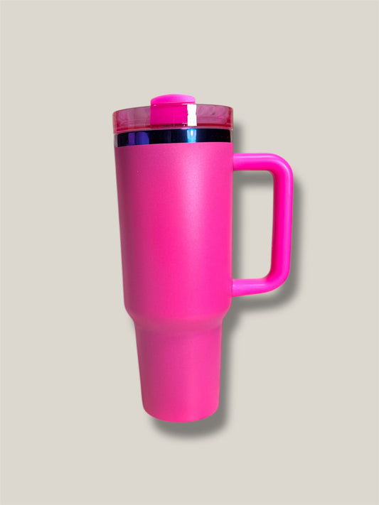 Pink Tumbler w/Rainbow underlay