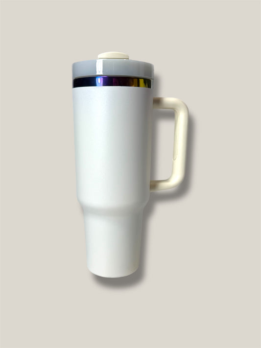 White Tumbler w/Rainbow underlay