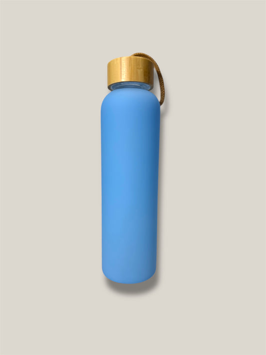 Blue Glass Bottle w/Bamboo Lid